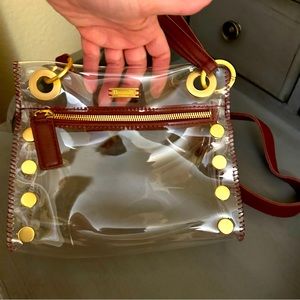 Hammitt Clear and Brown Bag with Gold Accents